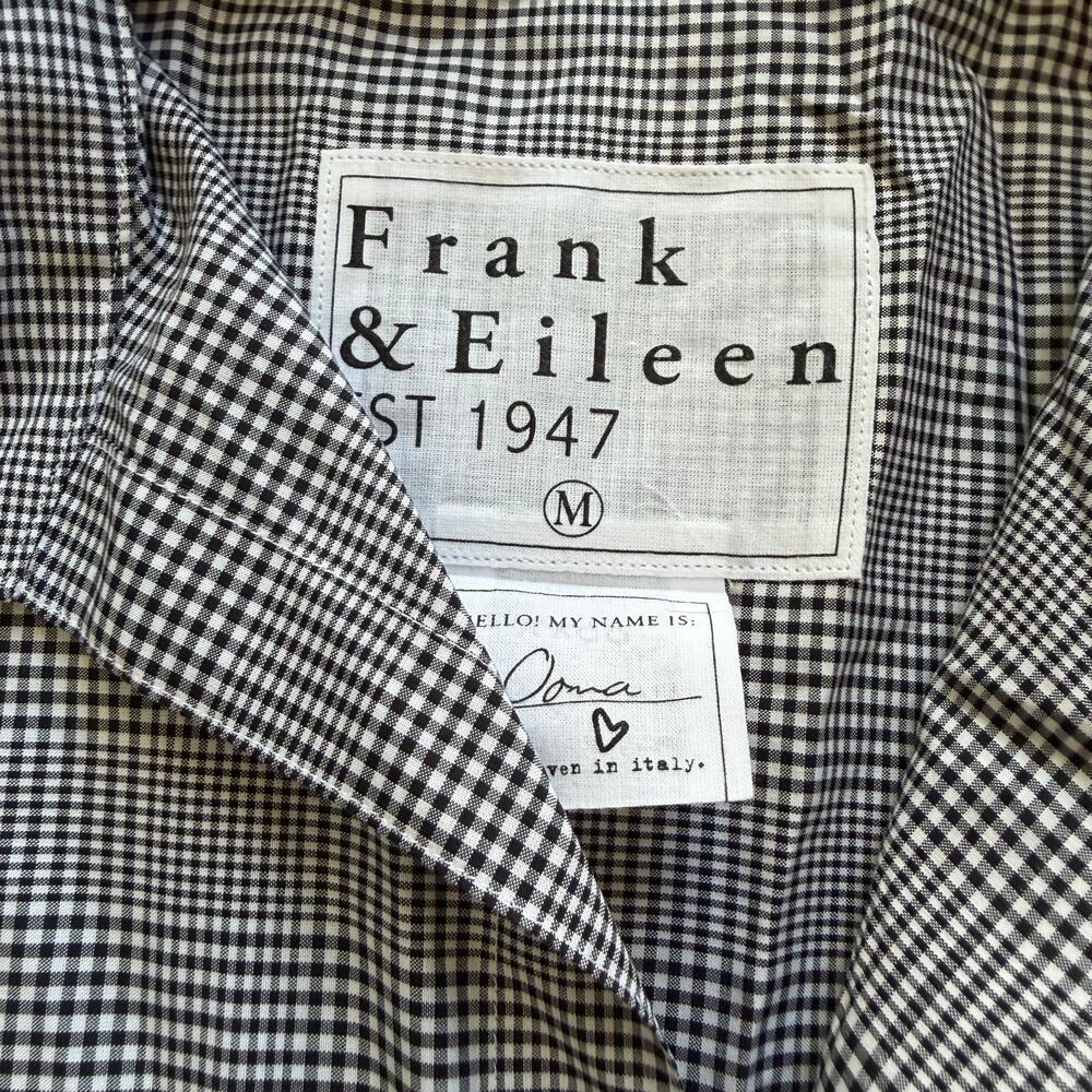 Frank & Eileen Oona Continuous Sleeve Button Up Shirt Black White Plaid Size M - Picture 2 of 9
